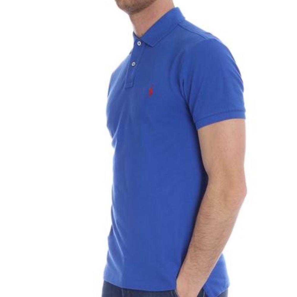 New Men's Polo by Ralph Lauren, light blue/red log